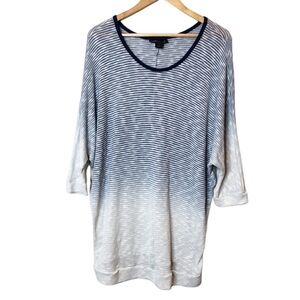 Layne Bryant Knit Sweater Top Blue White Ombre Striped 3/4 Sleeve Women OS